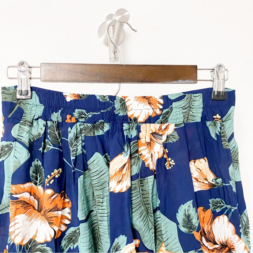 No Brand 100% Rayon Tropical Floral 2 Piece Crop Top Chic Skirt Set Blue‎